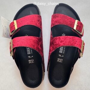 Birkenstock Burgundy Velvet Arizona Slide Sandals